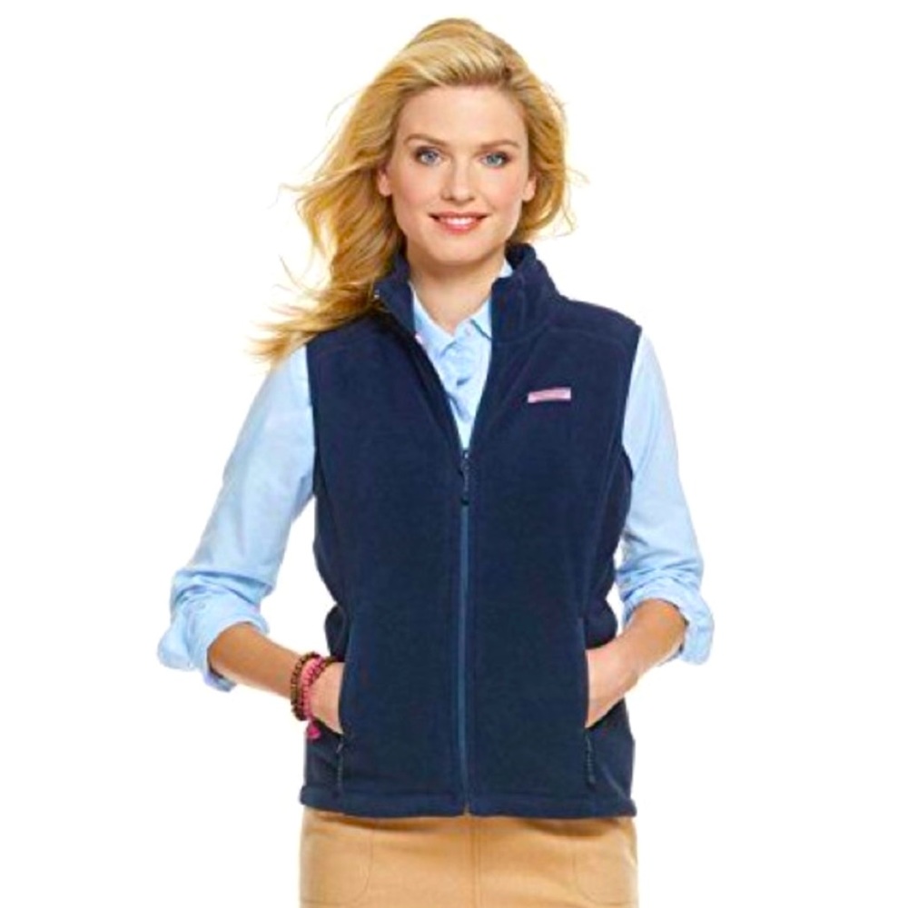 WOMENS VINEYARD VINES NAVY FLEECE VEST, MEDIUM - Picture 1 of 5